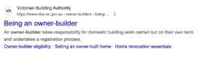 Image showing the google search result of Victorian Building Authority